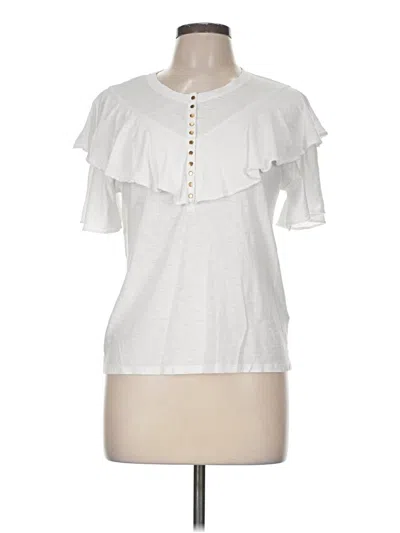 Pre-owned Nation Ltd Short Sleeve Top White Ruffles Neckline Tops