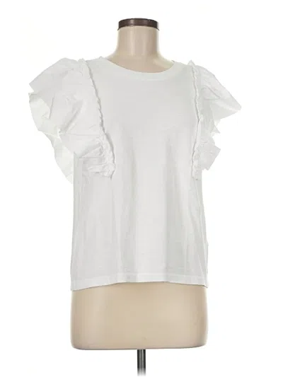 Pre-owned Nation Ltd Short Sleeve Top White Ruffles Neckline Tops