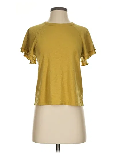 Pre-owned Nation Ltd Short Sleeve Top Yellow Mock Neckline Tops