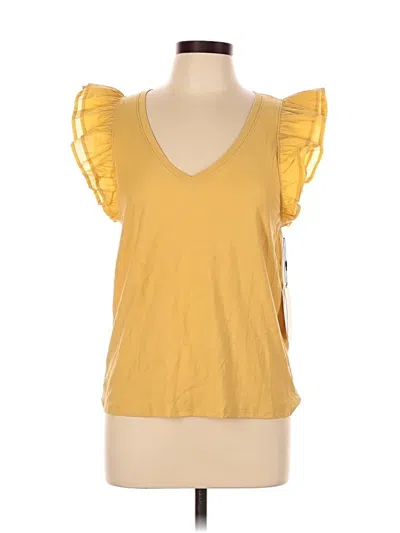 Pre-owned Nation Ltd Short Sleeve Top Yellow V Neck Tops