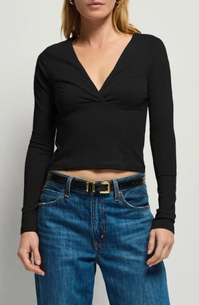 Nation Ltd Sierra Long Sleeve Crop Top In Jet Black