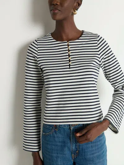Nation Ltd Silvia Bracelet Long Sleeve Top In Navy Breton Stripe In Black