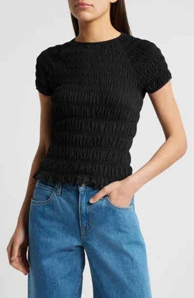Nation Ltd Sissi Smocked Top In Jet Black