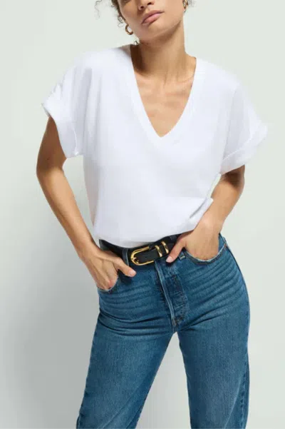Nation Ltd Stevie Cuffed V-neck Top In Optic White