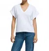 Nation Ltd Stevie Cuffed V-neck Top In Optic White In Blue