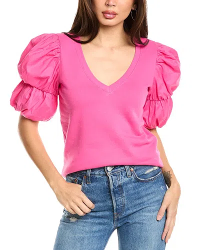 Nation Ltd Teddi Contrast Bubble Sleeve Top In Multi