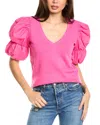 Nation Ltd Teddi Contrast Bubble Sleeve Top In Multi