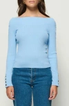 Nation Ltd Val Off The Shoulder Cotton Rib Top In Blue