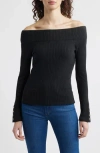 Nation Ltd Val Off The Shoulder Cotton Rib Top In Black