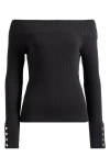 Nation Ltd Val Off The Shoulder Cotton Rib Top In Jet Black