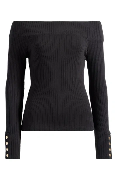 Nation Ltd Val Off The Shoulder Cotton Rib Top In Jet Black