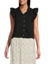 Nation Ltd Archer Ruffled Button-up Top In Jet Black