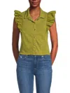 Nation Ltd Women's Archer Ruffle Button Down Top In Lichen