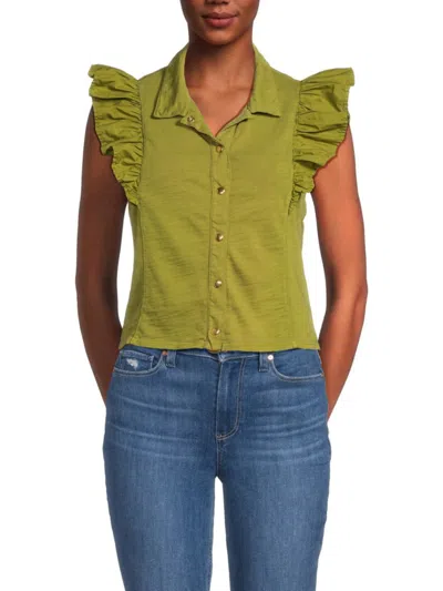 Nation Ltd Women's Archer Ruffle Button Down Top In Lichen
