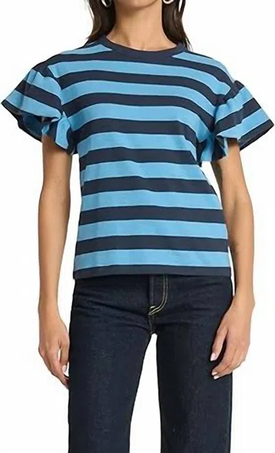 NATION LTD WOMEN'S CAMILLE RUFFLE SLEEVE TOP IN RUGBY STRIPE