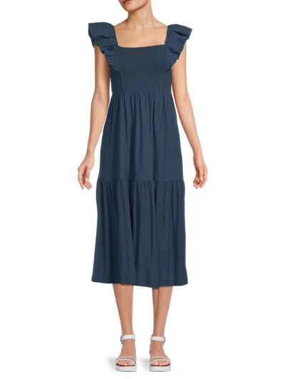 Nation Ltd Women's Gwen Ruffle Pima Cotton Midi Dress In French Navy