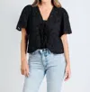 Nation Ltd Women's Rosalyn Tie Front Top In Jet Black In Black
