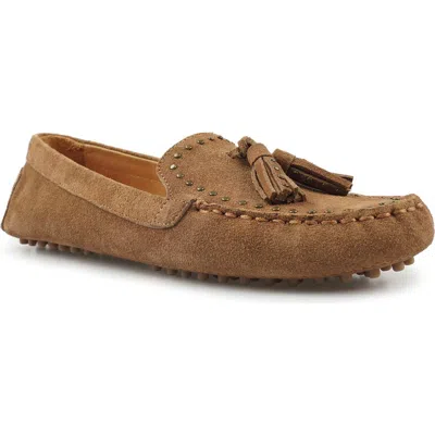 National Comfort Serinna Studded Tassel Driving Loafer In Tan Suede