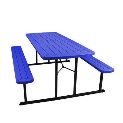 National Public Seating Blow Molded Picnic Table- Blue, Black Frame