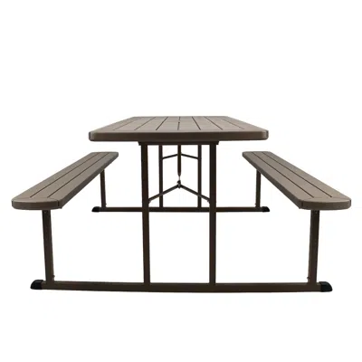 National Public Seating Blow Molded Picnic Table- Brown, Brown Frame In Gray