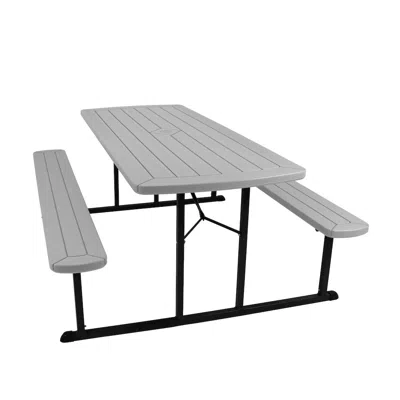 National Public Seating Blow Molded Picnic Table- Light Speckled Grey, Black Frame In Gray