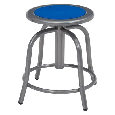 National Public Seating Nps 18" - 24" Height Adjustable Swivel Stool, Persian Blue Seat And Grey Frame
