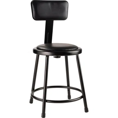 National Public Seating Nps 18"heavy Duty Vinyl Padded Steel Stool With Backrest, Black