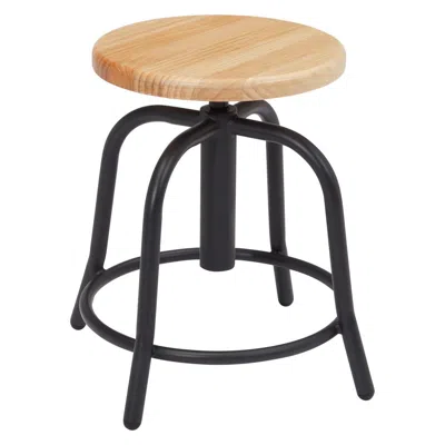 National Public Seating Nps 19" - 25" Height Adjustable Swivel Stool, Wooden Seat And Black Frame