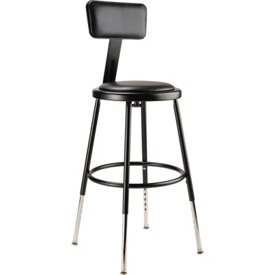 National Public Seating Nps 19"-27" Height Adjustable Heavy Duty Vinyl Padded Steel Stool With Backrest, Black