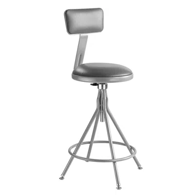 National Public Seating Nps 24"-30" Height Adjustable Heavy Duty Vinyl Padded Swivel Steel Stool With Backrest, Grey