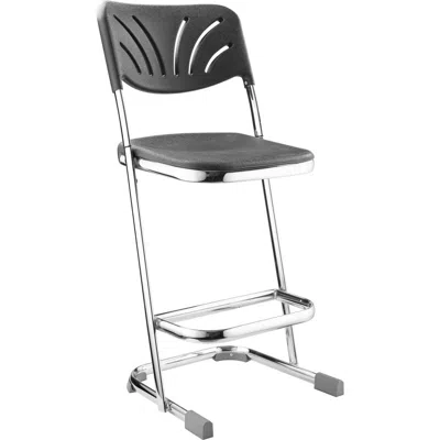 National Public Seating Nps 24" Elephant Z-stool With Backrest, Black Seat And Chrome Frame