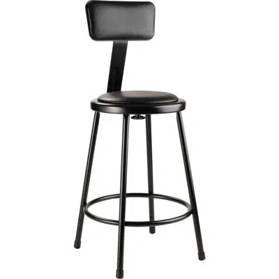 National Public Seating Nps 24"heavy Duty Vinyl Padded Steel Stool With Backrest, Black