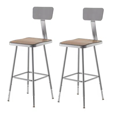 National Public Seating Nps 25"-33" Height Adjustable Heavy Duty Square Seat Steel Stool With Backrest, Grey In Brown