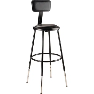 National Public Seating Nps 25"-33" Height Adjustable Heavy Duty Vinyl Padded Steel Stool With Backrest, Black