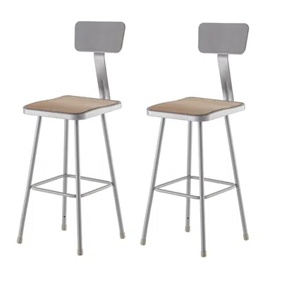 National Public Seating Nps 30" Heavy Duty Square Seat Steel Stool With Backrest, Grey In Gray