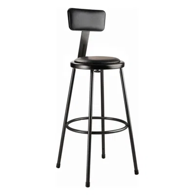 National Public Seating Nps 30" Heavy Duty Vinyl Padded Steel Stool With Backrest, Black