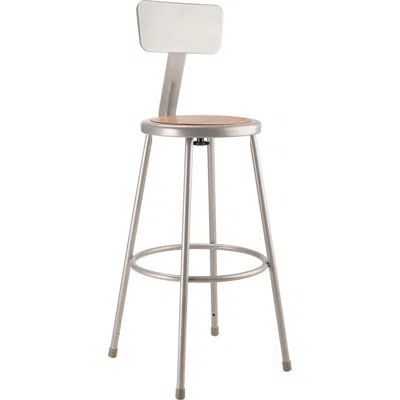 National Public Seating Nps 30"heavy Duty Steel Stool With Backrest, Grey In Metallic