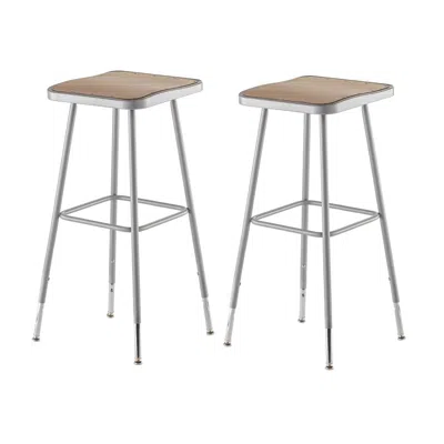 National Public Seating Nps 32"-39" Height Adjustable Heavy Duty Square Seat Steel Stool, Grey