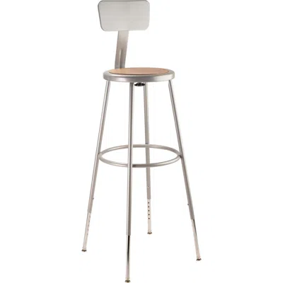 National Public Seating Nps 32"-39" Height Adjustable Heavy Duty Steel Stool With Backrest, Grey