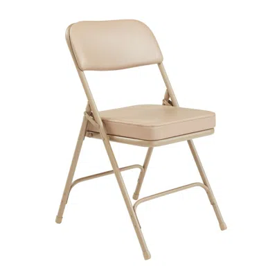 National Public Seating Nps 3200 Series Premium 2" Vinyl Upholstered Double Hinge Folding Chair, Beige (pack Of 2) In Neutral