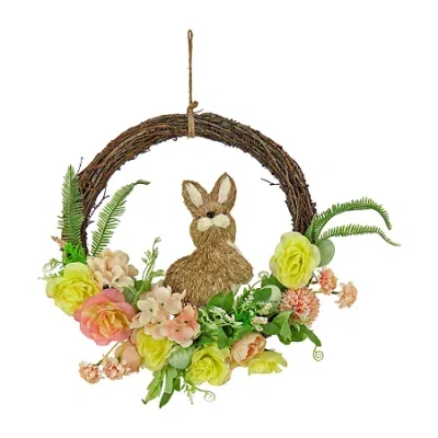 National Tree Co . 16 Bunny And Rose Wreath In Brown