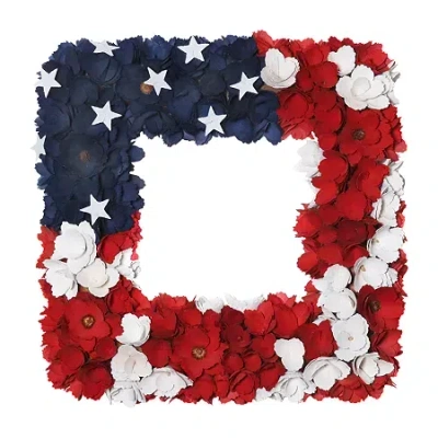 National Tree Co . 18in Patriotic Flag Square Wreath In Red