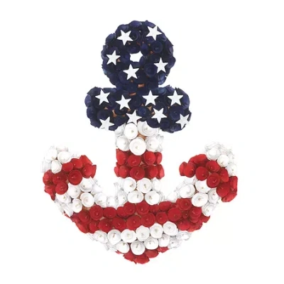 National Tree Co . 20in Patriotic Wood Curl Anchor Christmas Porch Sign In Blue