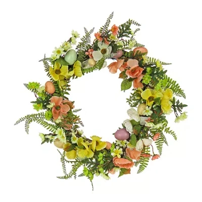 National Tree Co . 22 Ferns And Flowers Wreath In Green