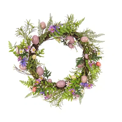National Tree Co . 22 Pink Eggs Wreath In Purple