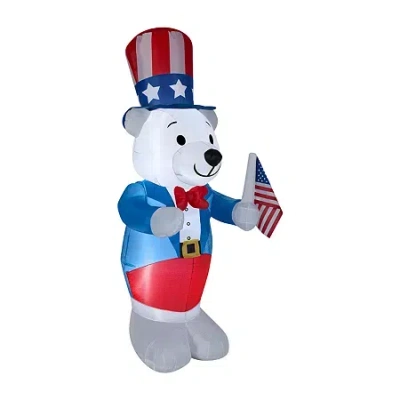 National Tree Co . 48in Airblown Fourth Of July White Bear Christmas Porch Sign In Blue