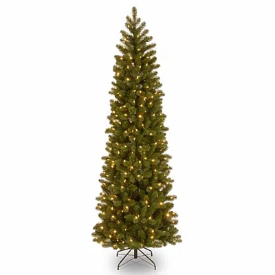 National Tree Co . Downswept Douglas Fir Pencil Hinged 7 1/2 Foot Pre-lit Fir Christmas Tree In Green