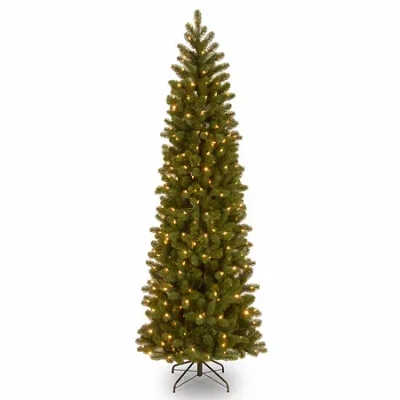 National Tree Co . Downswept Douglas Fir Slim Hinged 7 1/2 Foot Pre-lit Fir Christmas Tree In Green