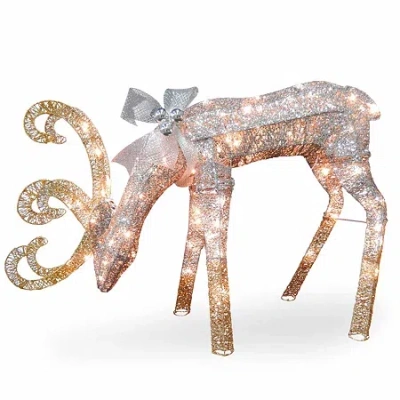 National Tree Co . Feeding Deer Christmas Yard Art In Silver