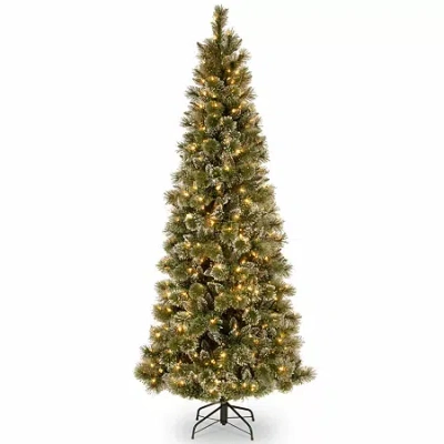 National Tree Co . Glittery Bristle Pine 7 1/2 Foot Pre-lit Flocked Pine Christmas Tree In Green